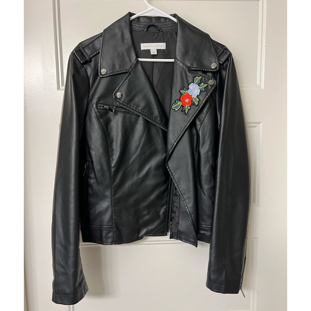 New York & Co | Floral faux leather jacket | Size Large